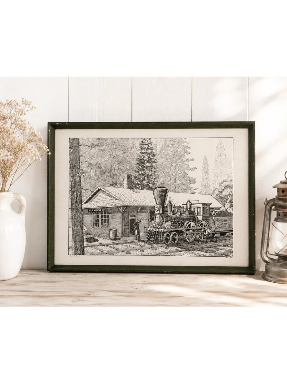 Eric Gustavus Michelson EG Michelson Signed Train Print 83/100 Wood Framed CA